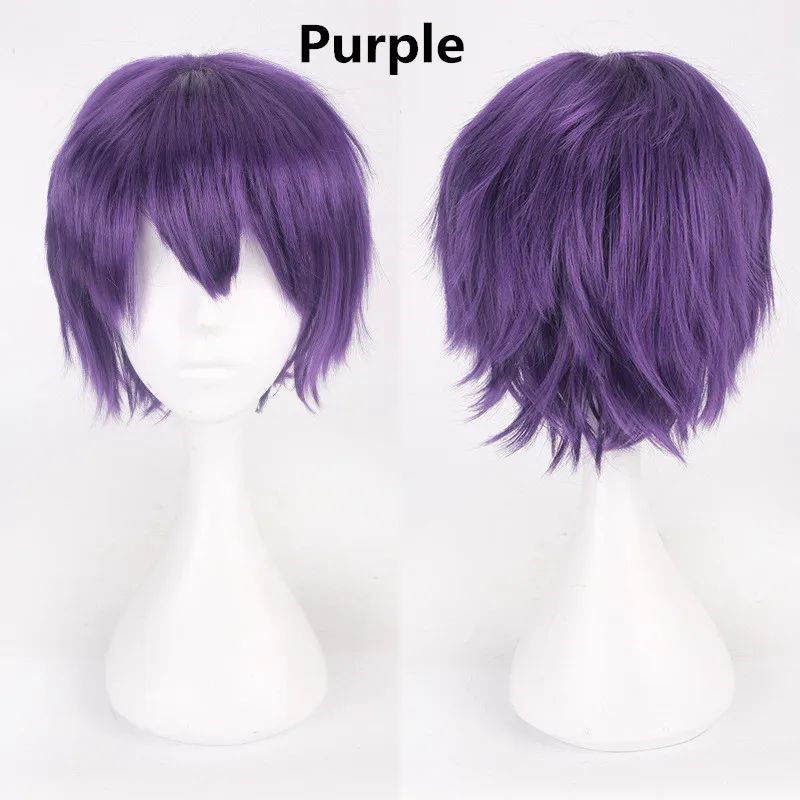 purple Шапочка для волос+ 1" мужские черные красные светлые синие короткие косплей парик пушистые слоистые Косплей парики Термостойкое волокно синтетические волосы - Цвет: purple