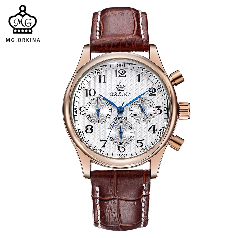 MG. Часы ORKINA мужские повседневные с кожаным ремешком кварцевые|masculino|masculinos