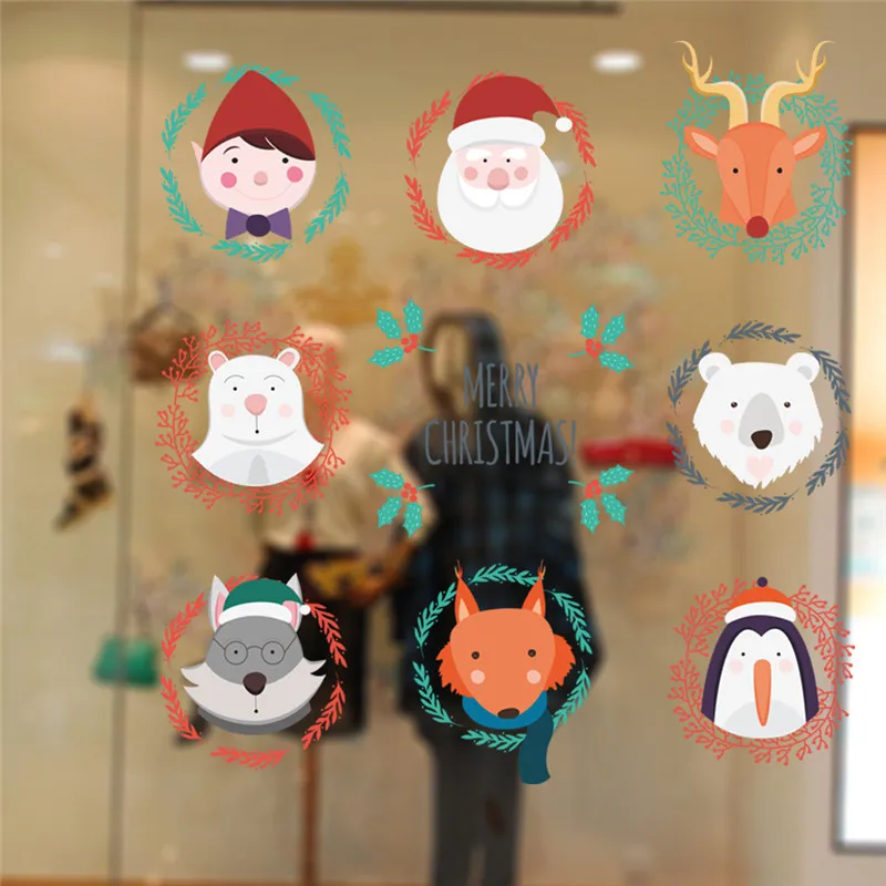 

Christmas Santa Claus Animals Deer Bear wall sticker Decals window party Christmas Cup decoration new year decor Poster Mural