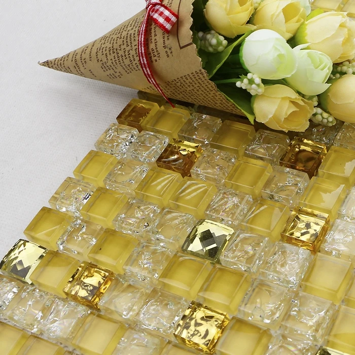 Мозаичная плитка из хрустального стекла золотого цвета напольная для ванной