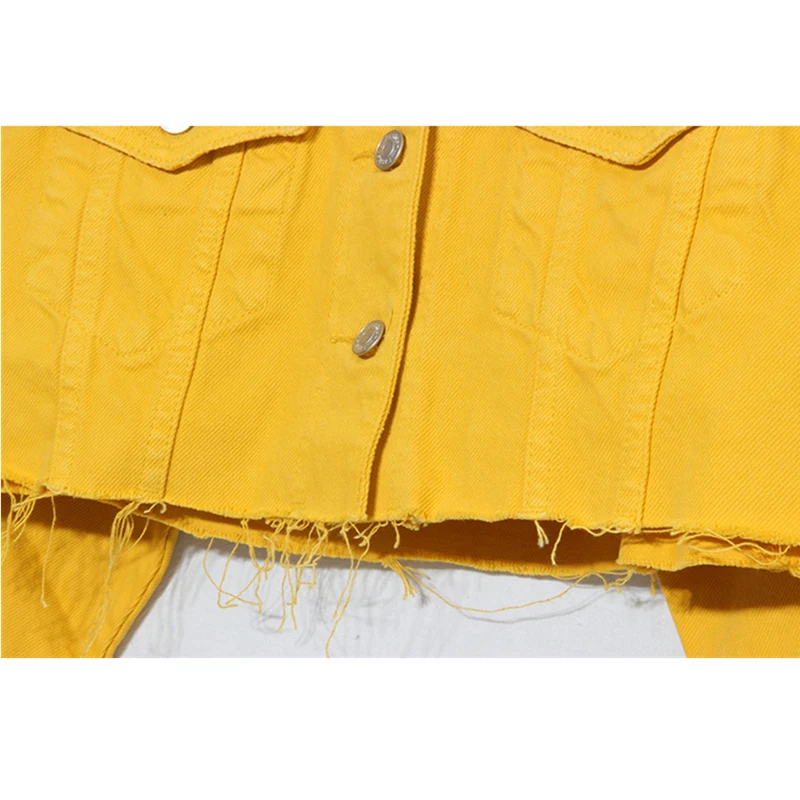 Women High Waist Basic Versatile Fashion Yellow Denim Jacket Long sleeve Jeans Short Coat Big size Loose Outerwear | Женская одежда