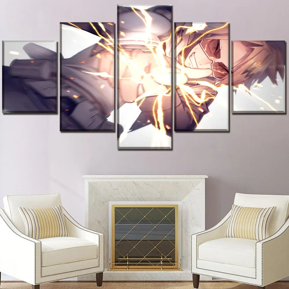 Modern Painting 5 Pieces Anime My Hero Academia Denki Kaminari Pictures Canvas Art Printed One Set Poster Home Decor Framework | Дом и сад