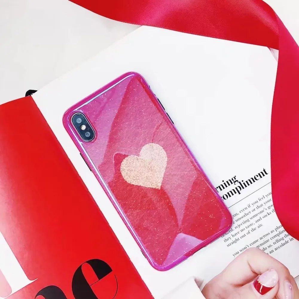ORYKSZ For iphone x Case Love Heart Patterned Mirror Phone 6S 6 7 8 Plus Cover 3D Vintage Coque Capa Shell |