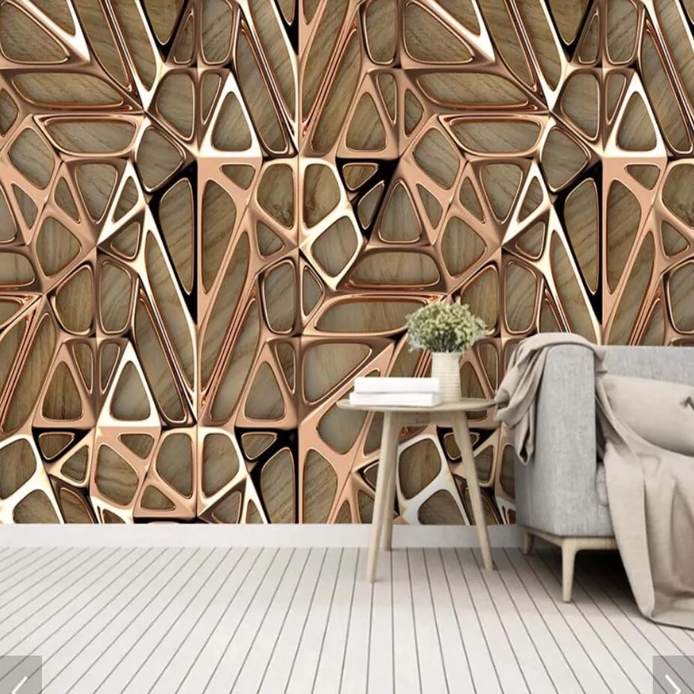 

3D Abstract Geometric Wallpaper Murals Rose Gold Home Wall Mural Decals Wall Paper Rolls Printed Photo Stereo Wallpapers Custom
