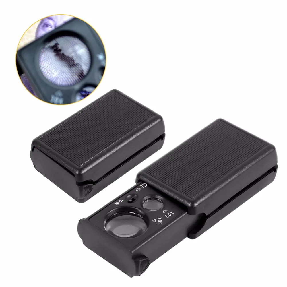 Новый мини 30X/60X двойные линзы Карманные Ювелирные изделия Лупа с светодиодный УФ