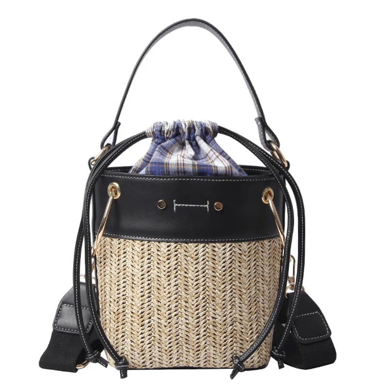 Trendy Straw Bucket Bag Drawstring Wide Shoulder Strap Handbag for Women | Багаж и сумки