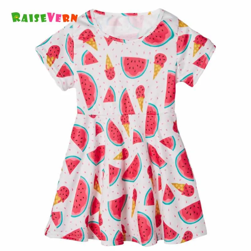 Платья для девочек на день рождения с принтом арбуза школьные платья короткими