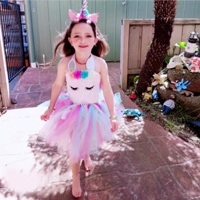 

Flower Girls Unicorn Tutu Dress Rainbow Princess Girl Birthday Party Dress Child Kid Carnival Halloween Unicorn Cosplay Costume