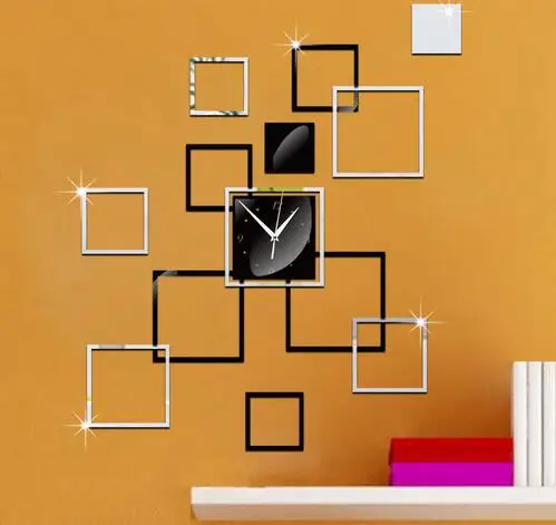 3d зеркало Моды Настенные часы номер серебро акриловые настенные наклейки саат