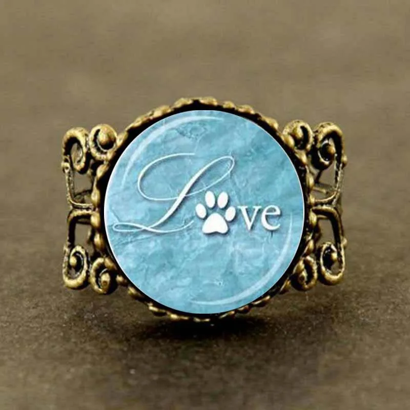 Стимпанк любовь следы лап кольцо любви Животные Aqua синий и белый отпечаток лапы