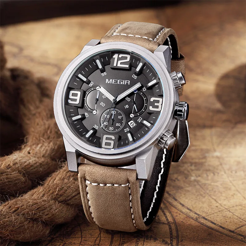 Часы MEGIR мужские спортивные кварцевые с большим циферблатом|watch cam|watch watcheswatch green |