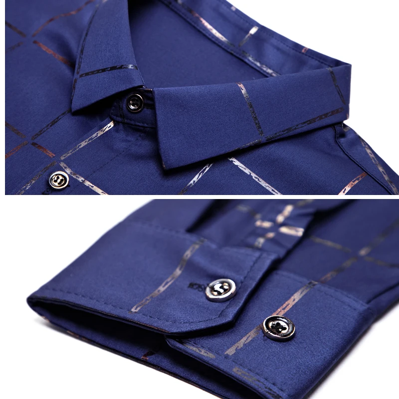 MIACAWOR Men's Plaid Long Sleeve Casual Dress Shirts Slim Fit C493 image 5