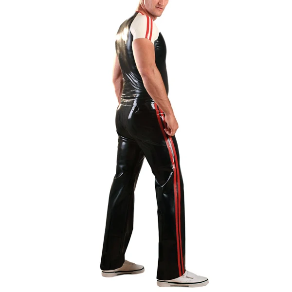 

Latex Rubber Sports Pants Black Pants with Red Trim (No Shirts)