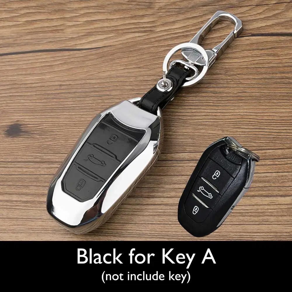 Black for Key A Цинковый сплав+ кожаный чехол для автомобильных ключей, чехол для peugeot 3008 2008 308 307 508 301 408 Брелок дистанционного Управление Fob чехол протектор сумка - Название цвета: Black for Key A