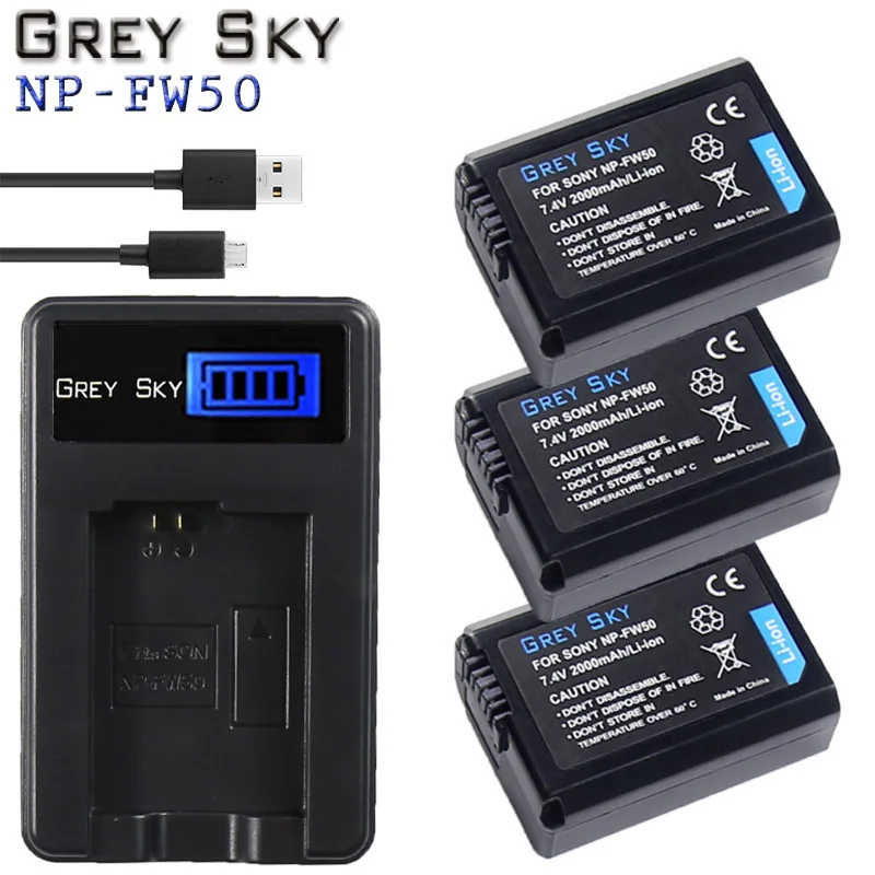 Charger and 3battery NP-FW50 ЖК-дисплей USB двойное зарядное устройство+ 4x NP FW50 батареи для sony NEX-5 NEX-7 SLT-A55 A33 A55 A37 A3000 A5000 A5100 A6000 A6300 A7000 - Цвет: Charger and 3battery