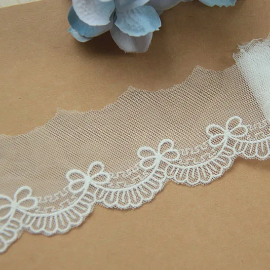 14 ярдов/серия Белый хлопок марли бантом Вышивка кружевной отделкой DIY CRAFT 6 см