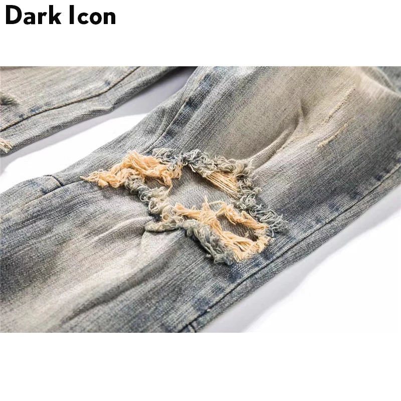 Мужские рваные джинсы DARK ICON потертые с боковой молнией 2019|men jeans|destroyed mens jeansjeans men |