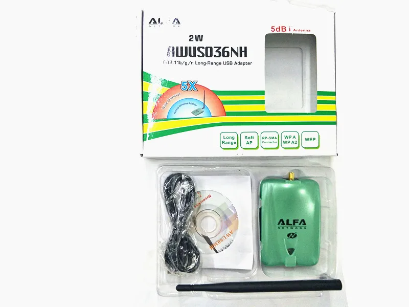 ALFA AWUS036NH сетевая Ralink 3070L Wifi карта 2000 МВт беспроводной WiFi USB адаптер с 5dbi anenna 1