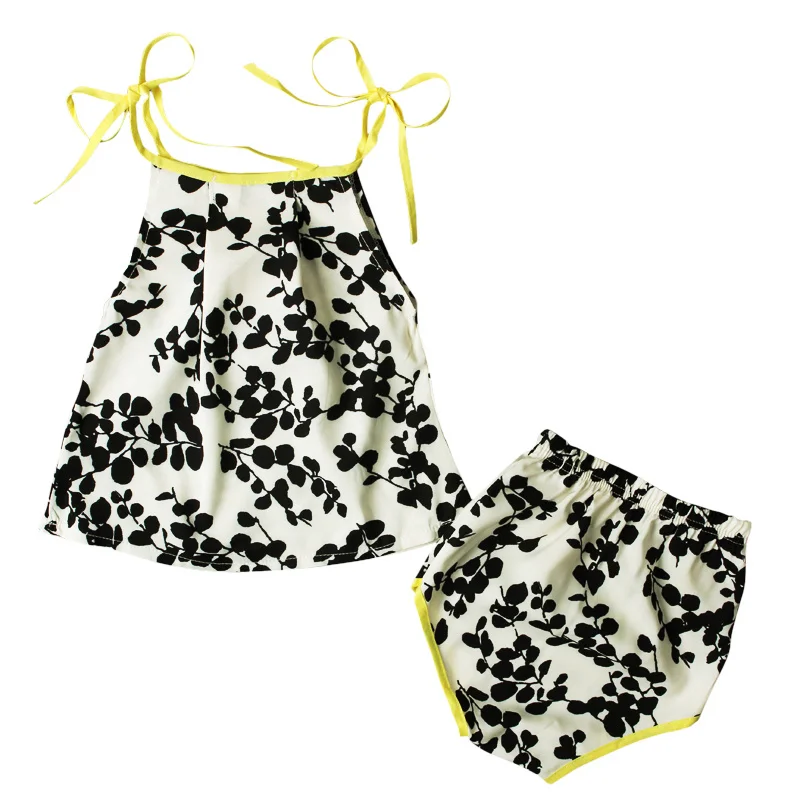 Летняя брендовая одежда для маленьких девочек с принтом 2017 комплект из майки и