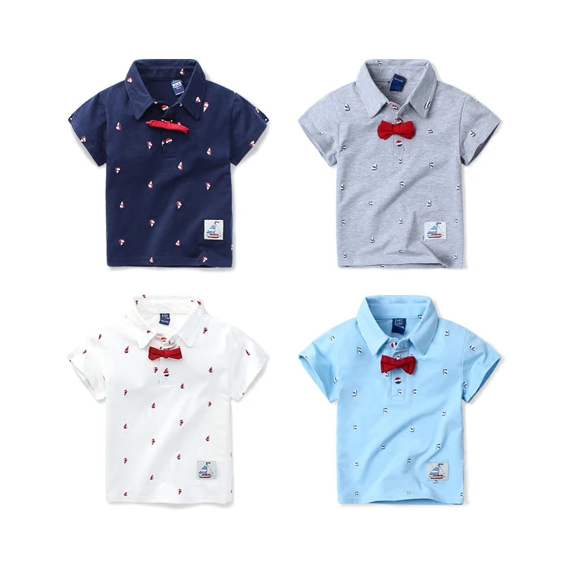2017 г. Рубашка поло для мальчиков с галстуком бабочкой одежда маленьких хлопковая