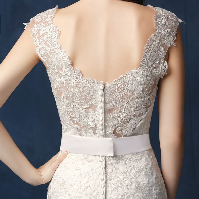 Длинные платья невесты Longo Vestido De Noiva Кружева Русалка Прополка платье расшитое блестками жемчугом белое с круглым вырезом спинки Robe De Mariee SLW080