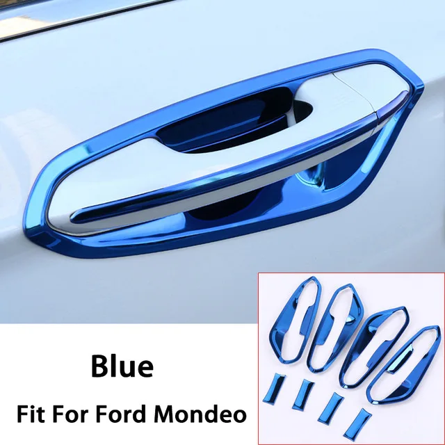 BACKAR Авто Стайлинг Нержавеющая сталь наклейки для Ford Mondeo MK5 MKV внешний дверная ручка рамка охватывает аксессуары - Название цвета: 8pcs-frame-blue