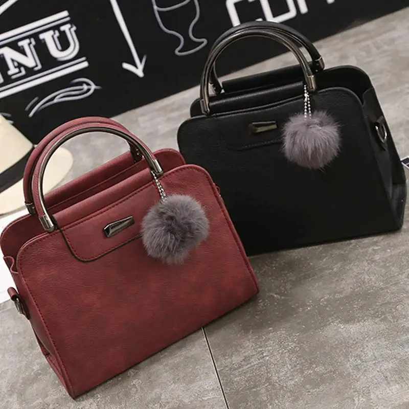 Модная женская сумка-мессенджер из кожи плюшевый шар однотонная на молнии