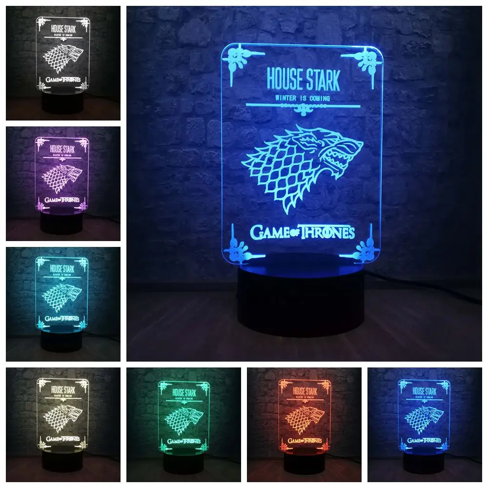 Игра престолов лампы футболка с принтом Песнь Льда и Огня вой волка акриловые 3D RGB