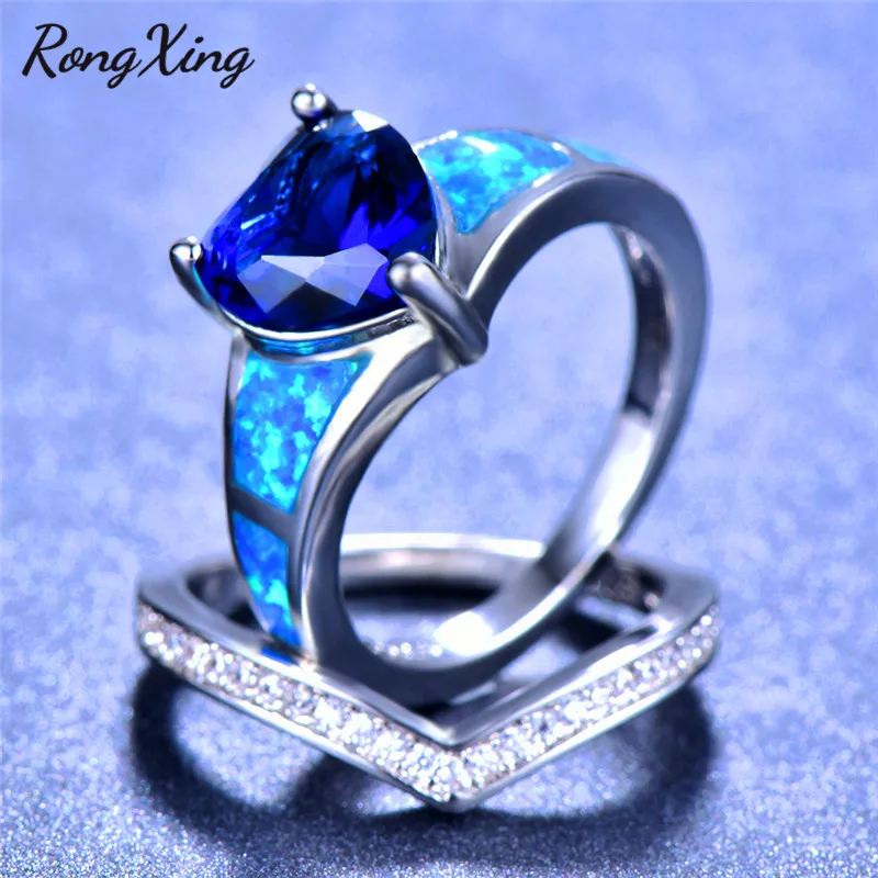 Комплект женских колец RongXing с фиолетовым/синим/красным/зеленым сердцем из