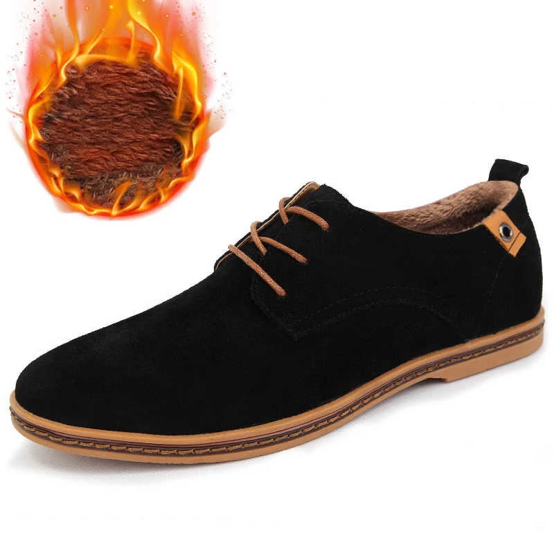 Hot Sale British Oxford Stylish Men's Classic Suede Leather Casual Shoes Thermal Fleece Lining Winter Man Christmas Gift | Обувь