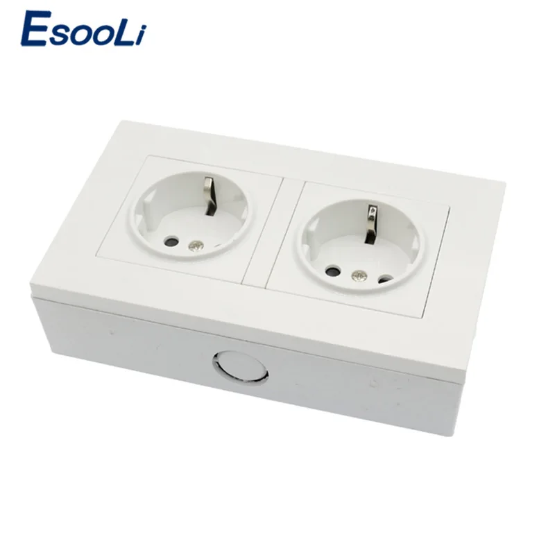 Esooli Высокое качество стены Мощность Двойной разъем заземлен, 16A ЕС стандартный Электрический двойной выход 146 мм* 86 мм