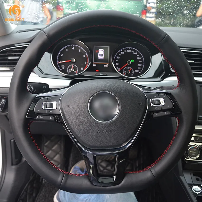 MEWANT черный чехол на руль из натуральной кожи для Volkswagen VW Golf 7 Mk7 New Polo Jetta Passat B8 Tiguan