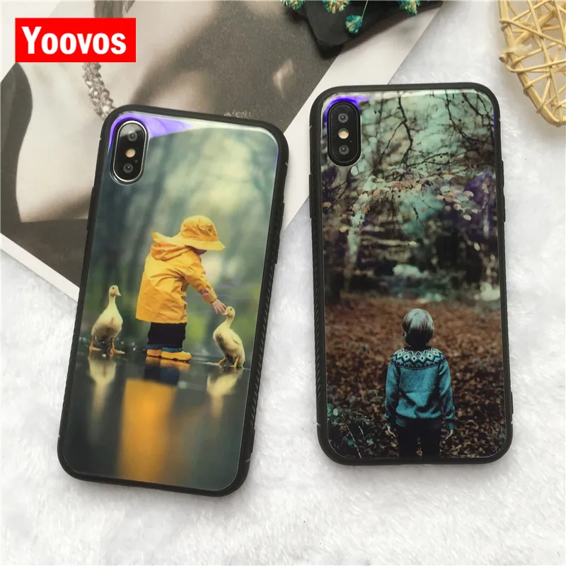 Yoovos новый супер красивый и милый чехол для телефона IPhone 7 6 8 Plus плюс X Blue light Стекло