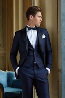navy blue wedding tuxedos slim fit suits for men jacket vest and pants groom men suit three pieces formal suits with bow tie