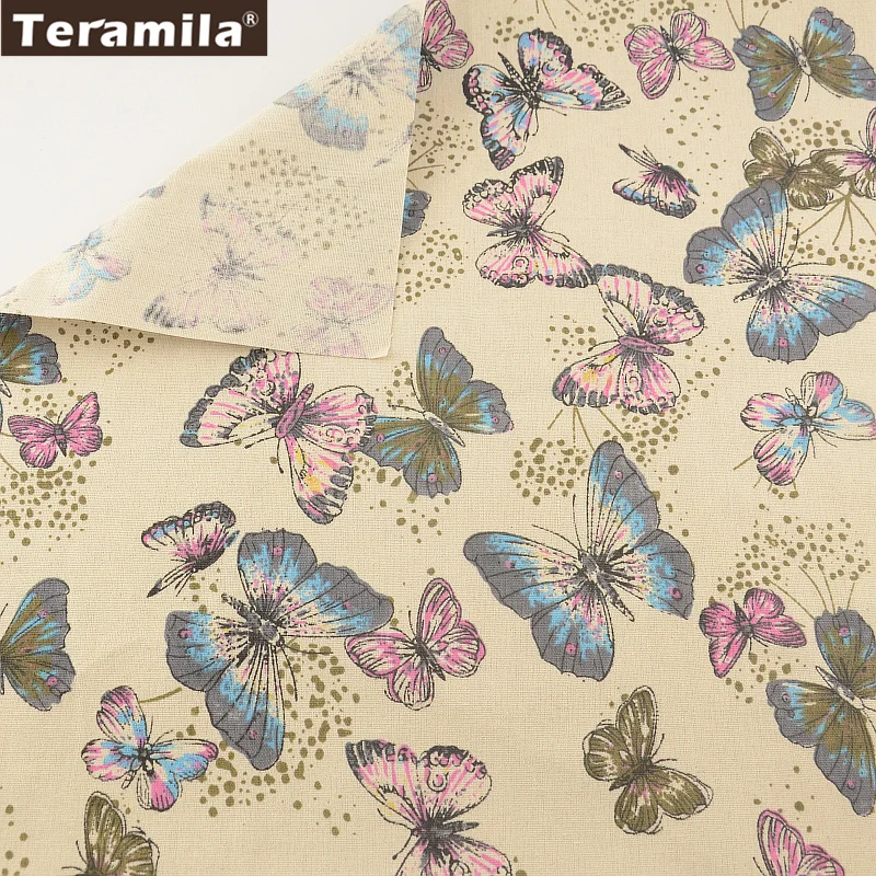 Butty Butterflies TERAMILA Cotton Linen Fabric Sewing Material Tissu Tablecloth Pillow Bag Curtain Cushion Home Textile|cotton linen fabric|linen