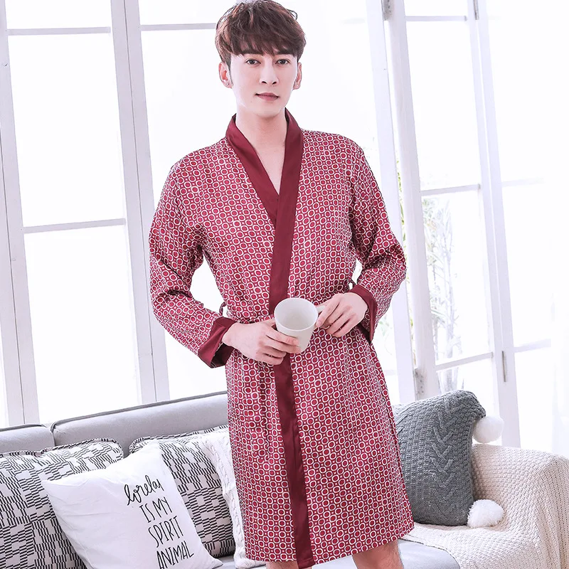 Pyjama Satin Homme Sleeping Robe For Men Batas Para Hombre Silk Kimono Men Bathrobe For Shower 21029