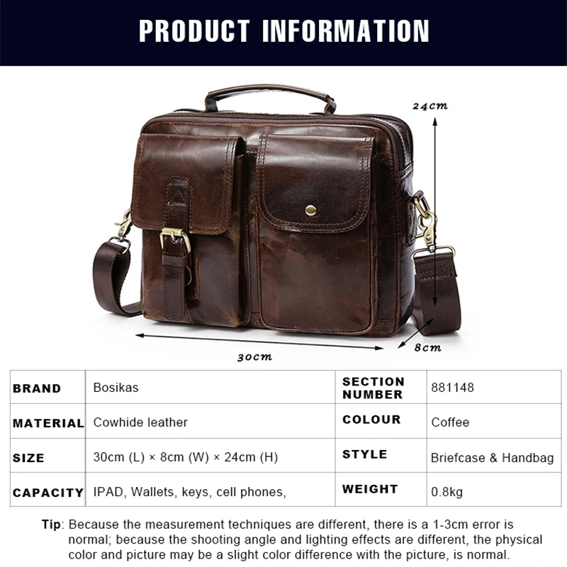 BOSIKAS Мужские портфели из натуральной кожи мужские сумки через плечо повседневные