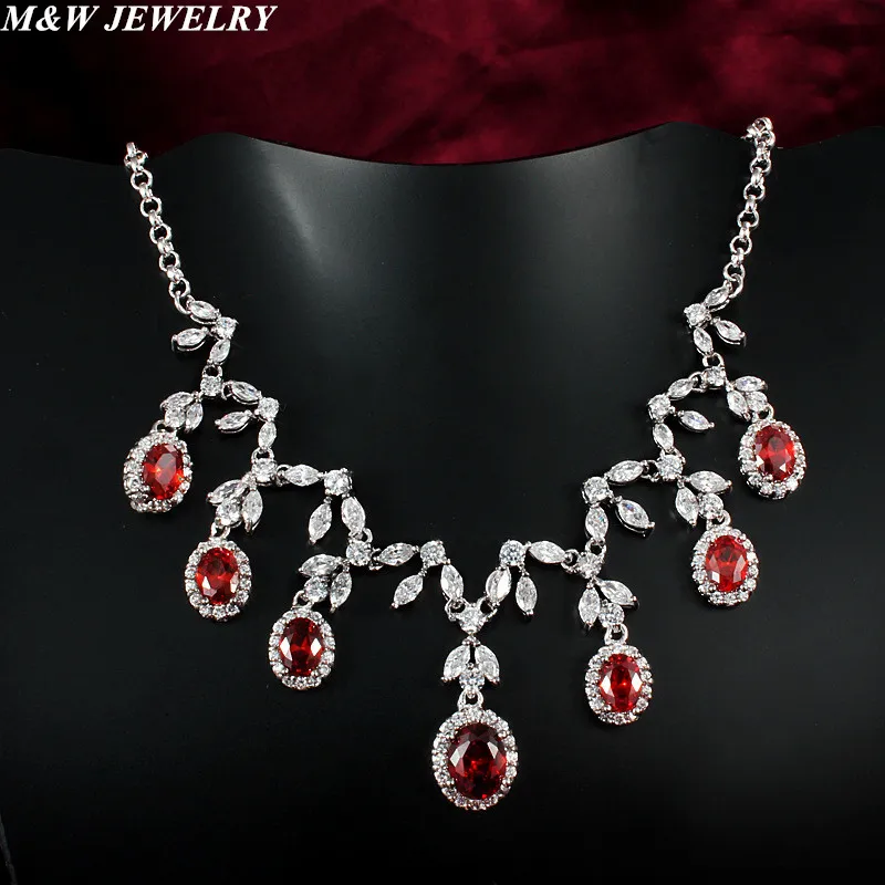 M & W ювелирных изделий нежный водослива Dazzle Прозрачный Красный AAA Zircon Цепочки и