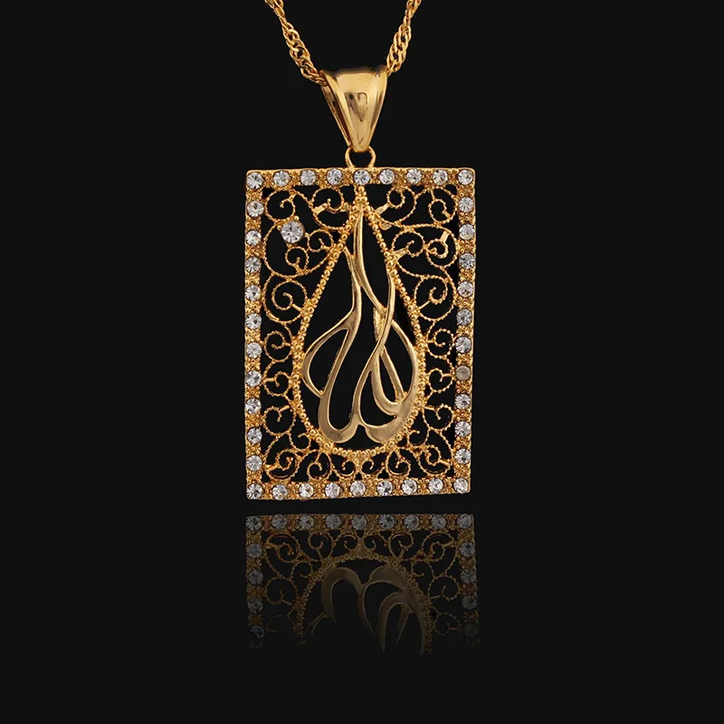 Бренд JH винтажные Подвески золотого цвета для ожерелья Аллах с цирконом