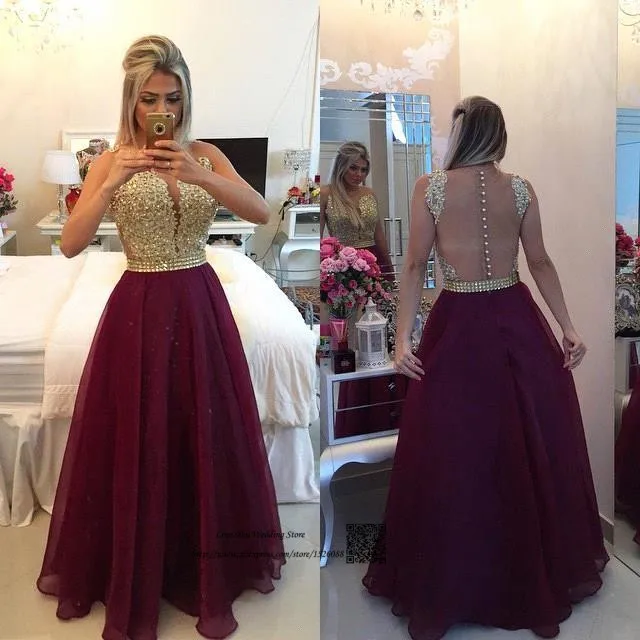Robe de Soiree Courte 2017 Формальные Длинные вечерние платья органза цвета Бургунди