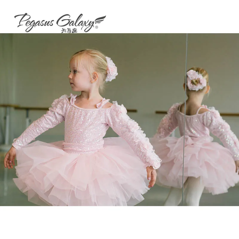 2018 Ballet Tutu The New Children's Female Long-sleeved Word Shoulder Strap Skirt Dress Costumes 1826 Training Exercises |