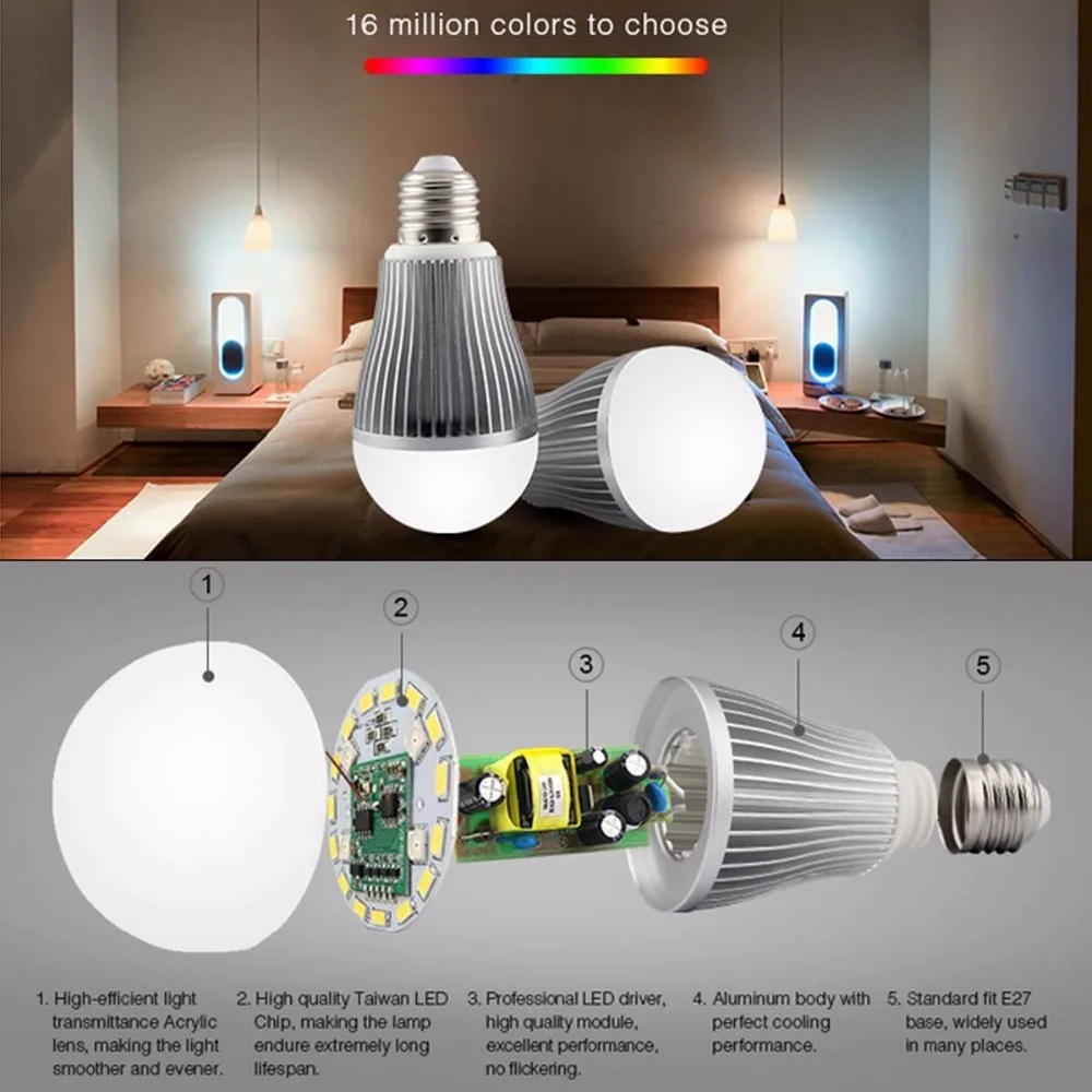 Ми-свет затемнения светодиодный лампы E26 9 Вт RGBWW Spotlight Smart Светодиодный нужно