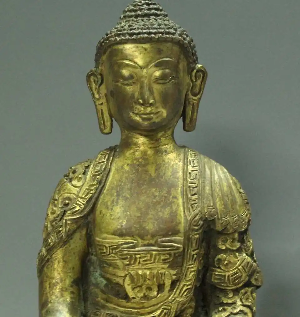 Tibet Bronze 24K Gold Dragon Shakyamuni Amitabha Buddha Sakyamuni Statue |
