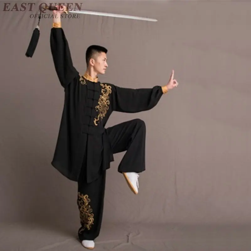 Мужская униформа для кунг фу Tai Chi черная выступлений с вышивкой TA1685 2019|Наборы| |