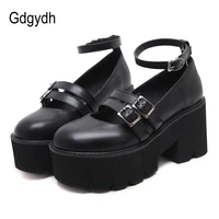 gdgydh womens pump gothic shoes ankle strap high chunky heels platform punk creepers shoes female fashion buckle comfortable