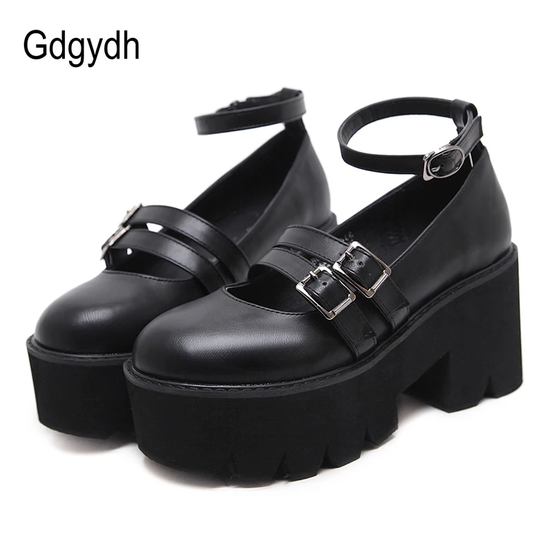 Sapatos com Tira Trepadeiras do Punk Sapatos de Fivela de Moda Gdgydh Mulheres Bombear Tornozelo Salto Alto Chunky Plataforma Gótico Feminina Confortável no