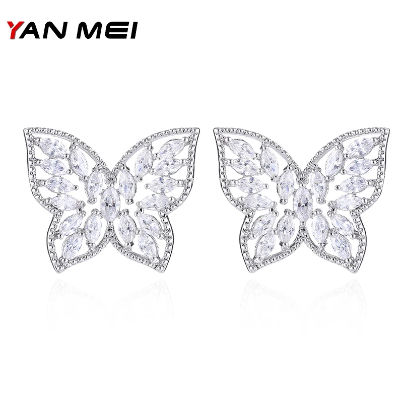 Женские ажурные серьги гвоздики YANMEI 5 цветов с бабочкой модные ювелирные изделия