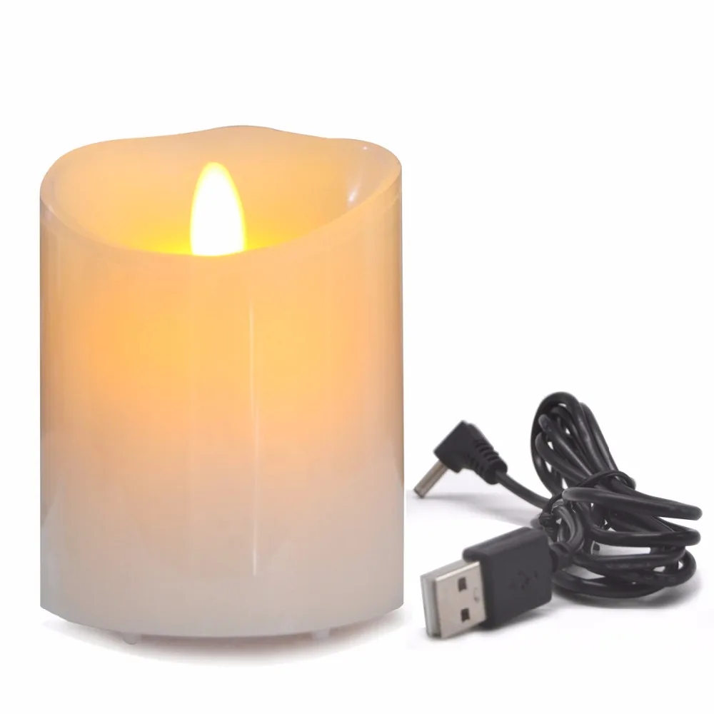 USB Rechargeable Moving Wick Wax Candle Lamp Flameless Tealight with Remote Control for Home Party Decoration 4inch | Дом и сад