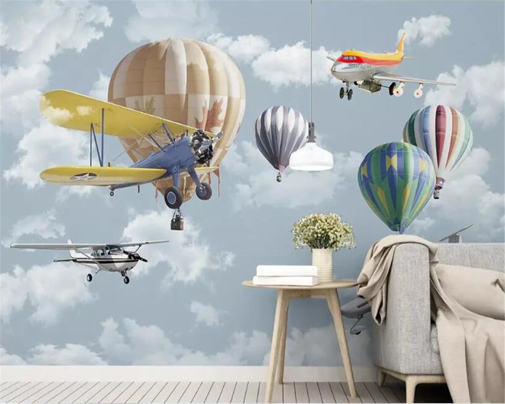 

beibehang 3d wallpaper wall paper for kids room Custom Nordic minimalist hand drawn cartoon airplane balloon 3d mural wallpaper