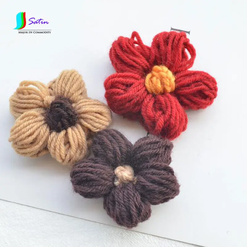 Large Wool Crochet Ribbon Core Five-petal Flower Handmade Tiara Hair Accessories DIY Jewelry Crocheted Semi-finished S576P | Дом и сад